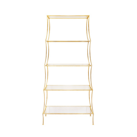 Liana Scalloped Etagère w/Glass Shelves - Gold Leaf
