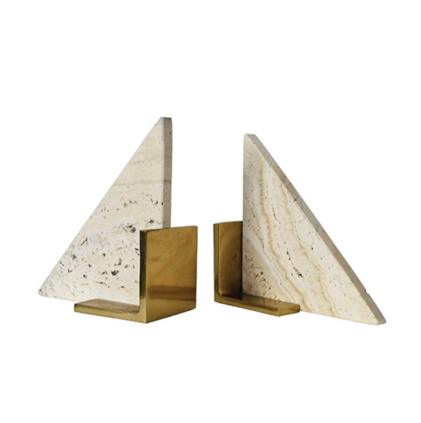Trio Travertine Marble Bookends