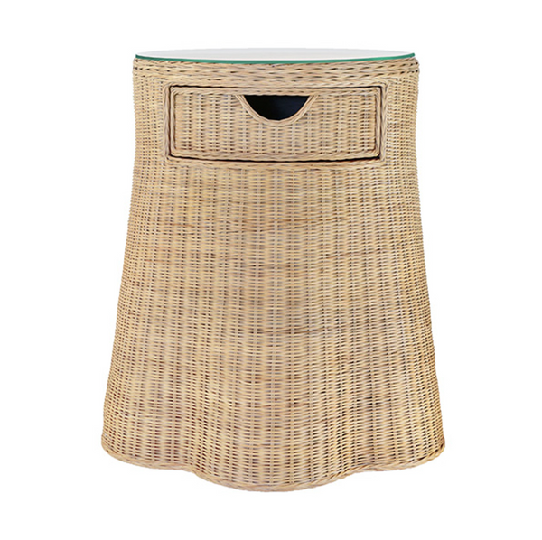 Ingrid Scalloped Base Rattan One Drawer Side Table