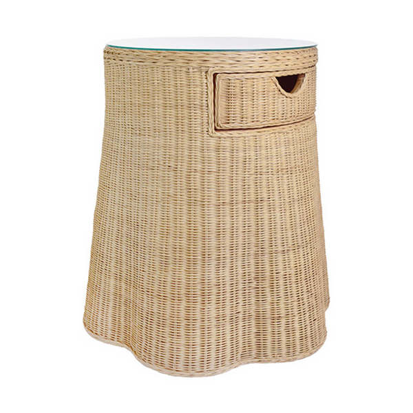 Ingrid Scalloped Base Rattan One Drawer Side Table