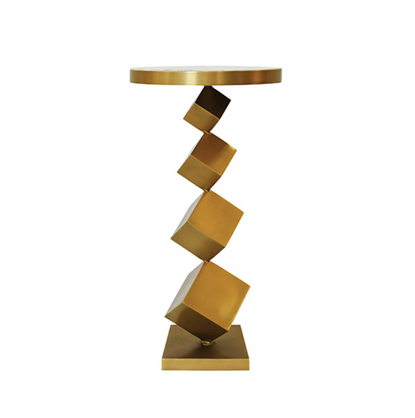 Salvador Stacked Cube Side Table - Antique Brass & Marble