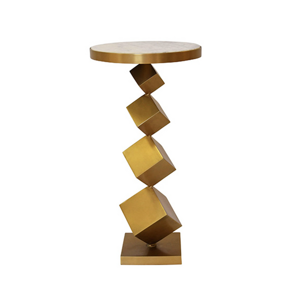 Salvador Stacked Cube Side Table - Antique Brass & Marble