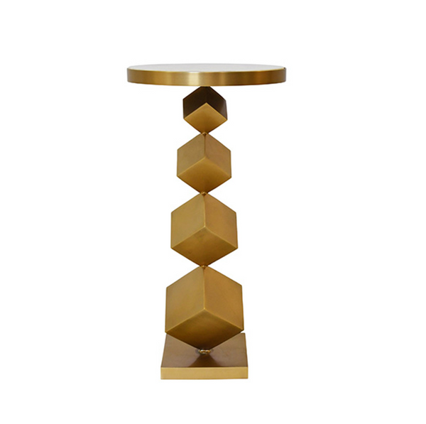 Salvador Stacked Cube Side Table - Antique Brass & Marble