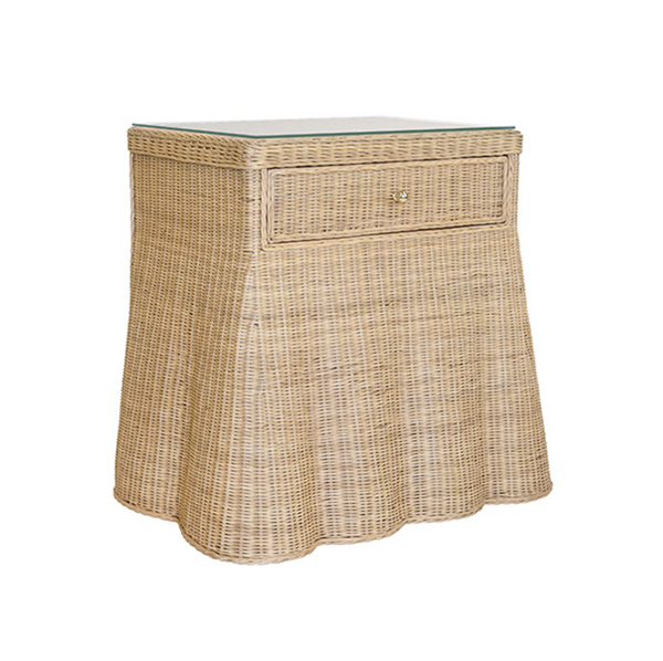 Giselle One Drawer Scalloped Based Rattan Side Table