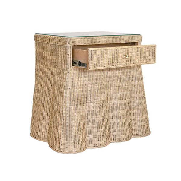 Giselle One Drawer Scalloped Based Rattan Side Table