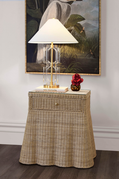 Giselle One Drawer Scalloped Based Rattan Side Table