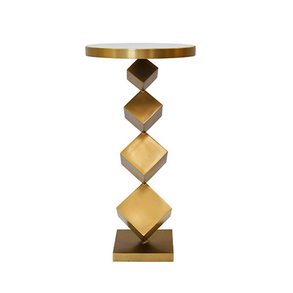 Salvador Stacked Cube Side Table - Antique Brass & Marble