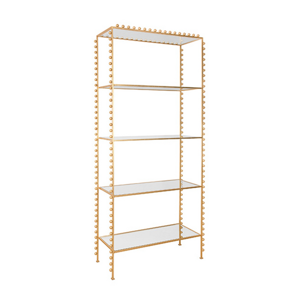 Goldie Gold Leaf Etagère with Glass Shelves