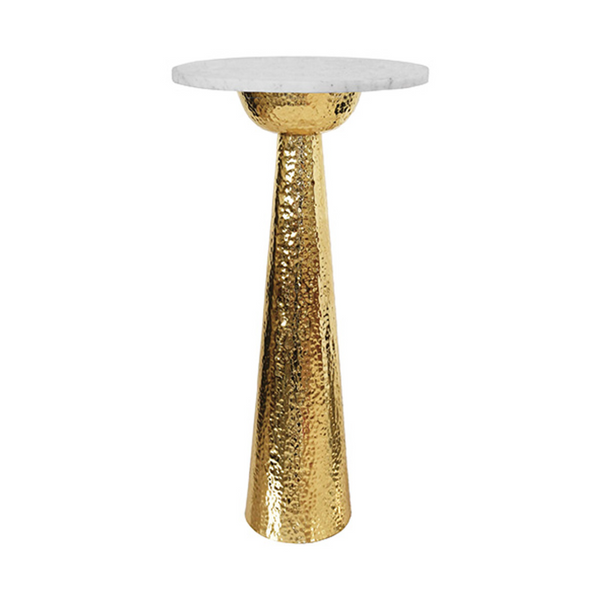 Cynthia Hammered Brass Side Table w/Marble Top