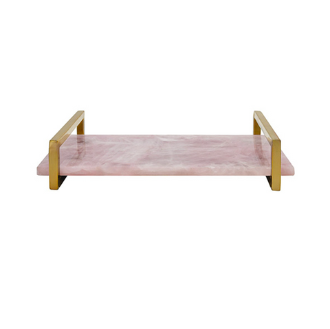 Jarvis Rose Quartz Tray w/Polished Brass Handles
