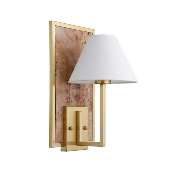 Daren Flushmount Wall Sconce w/Shade - Burlwood & Brushed Brass