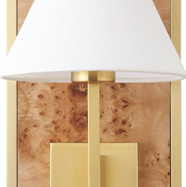 Daren Flushmount Wall Sconce w/Shade - Burlwood & Brushed Brass