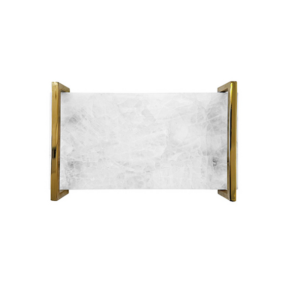 Jarvis Rose Quartz Tray w/Polished Brass Handles