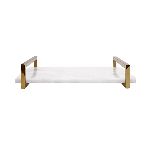 Jarvis White Quartz Tray w/Polished Brass Handles