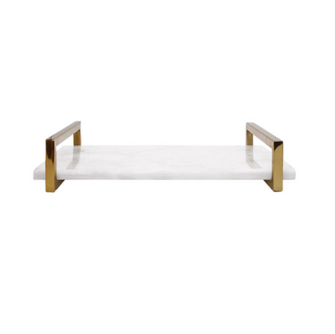 Jarvis White Quartz Tray w/Polished Brass Handles