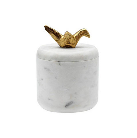 Oriz White Marble Container with Brass Origami Bird
