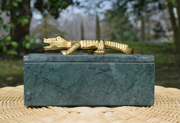 Allie Decorative Box - Green Marble & Brass Alligator