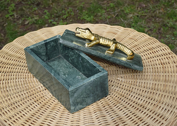 Allie Decorative Box - Green Marble & Brass Alligator
