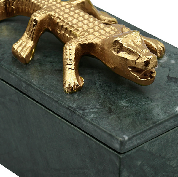 Allie Decorative Box - Green Marble & Brass Alligator