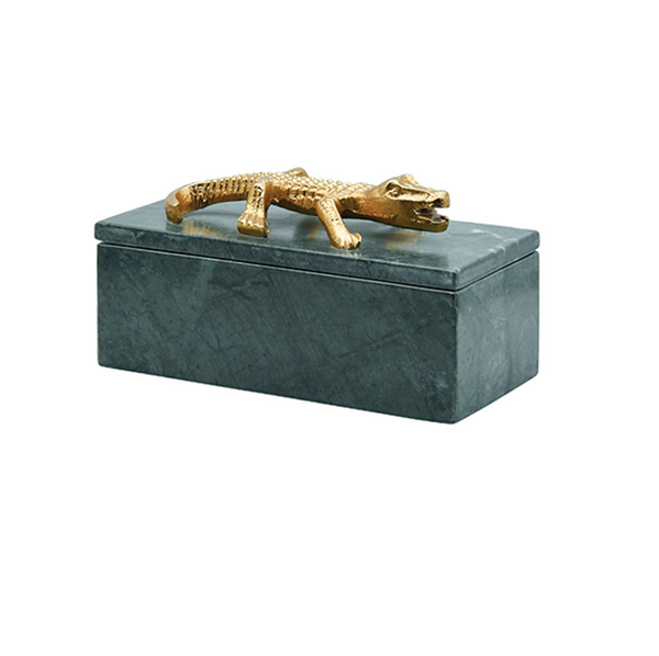 Allie Decorative Box - Green Marble & Brass Alligator