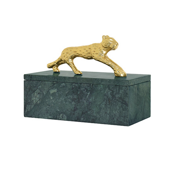 Jaguar Decorative Box - Green Marble & Brass Jacquar