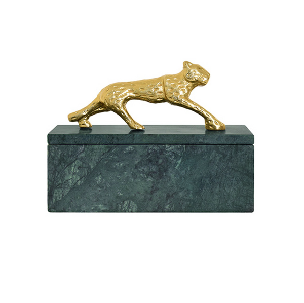 Jaguar Decorative Box - Green Marble & Brass Jacquar