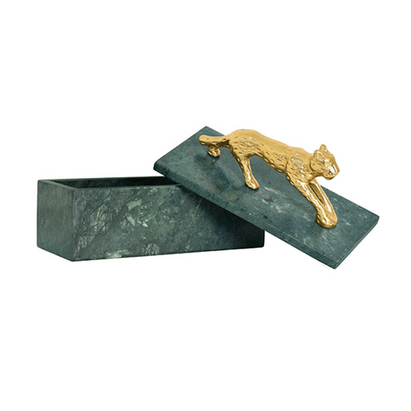 Jaguar Decorative Box - Green Marble & Brass Jacquar
