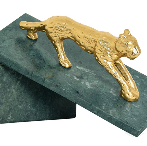 Jaguar Decorative Box - Green Marble & Brass Jacquar