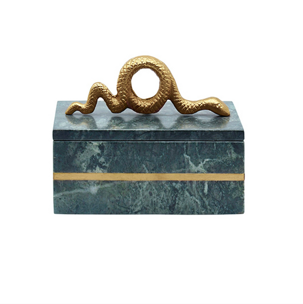 Boa Decorative Box - Green Marble & Brass Snake