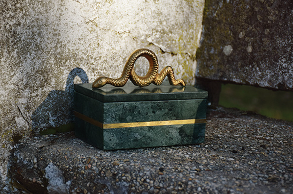 Boa Decorative Box - Green Marble & Brass Snake