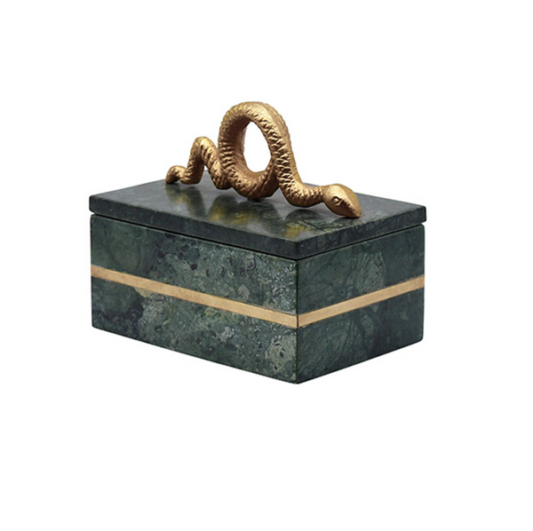 Boa Decorative Box - Green Marble & Brass Snake