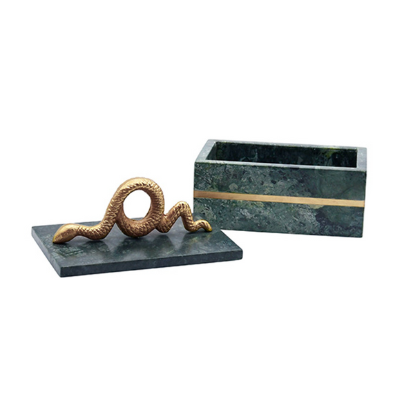 Boa Decorative Box - Green Marble & Brass Snake