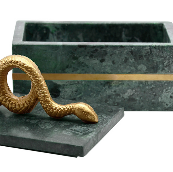 Boa Decorative Box - Green Marble & Brass Snake