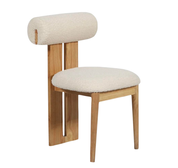Anna Boucle & Elm Wood Dining Chair in Burnt Oak - Matthew Izzo Collection