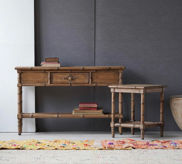 Bahama Faux Bamboo Wood & Rattan Console Table - Matthew Izzo Collection