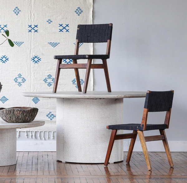 Cape 60" Round Pine & Rattan Pillar Dining Table - Matthew Izzo Collection