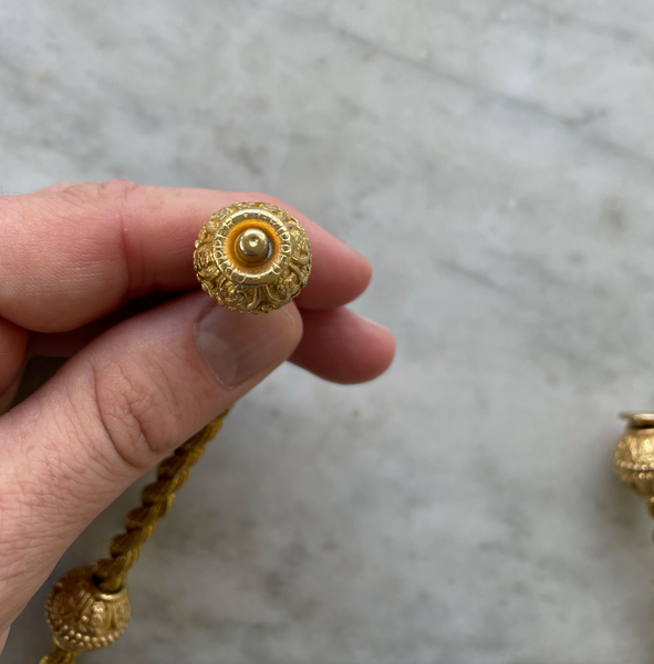 15" Vintage 1980s Braid & Bead Gold Plated Necklace