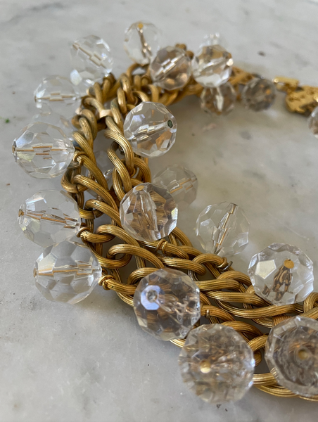 Vintage Gold Tone Link Necklace with Faceted Acrylic Beads
