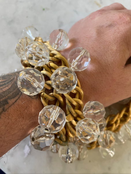Vintage Gold Tone Link Necklace with Faceted Acrylic Beads