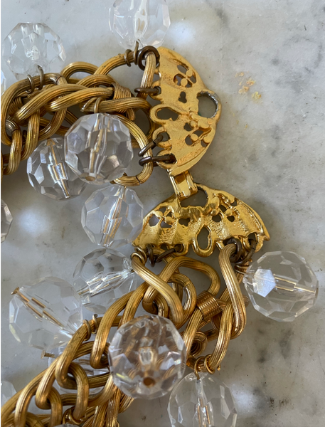Vintage Gold Tone Link Necklace with Faceted Acrylic Beads