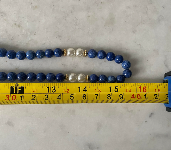 Vintage Lapis Necklace with Pearl & Gold Bead Spacers