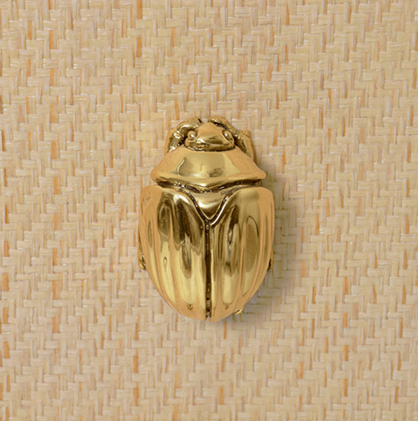 Fortune Rounded Edge Three Drawer Side Table - Natural Grasscloth w/Brass Beetle Knobs