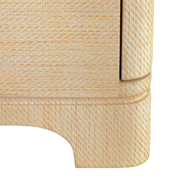Fortune Rounded Edge Three Drawer Side Table - Natural Grasscloth w/Brass Beetle Knobs