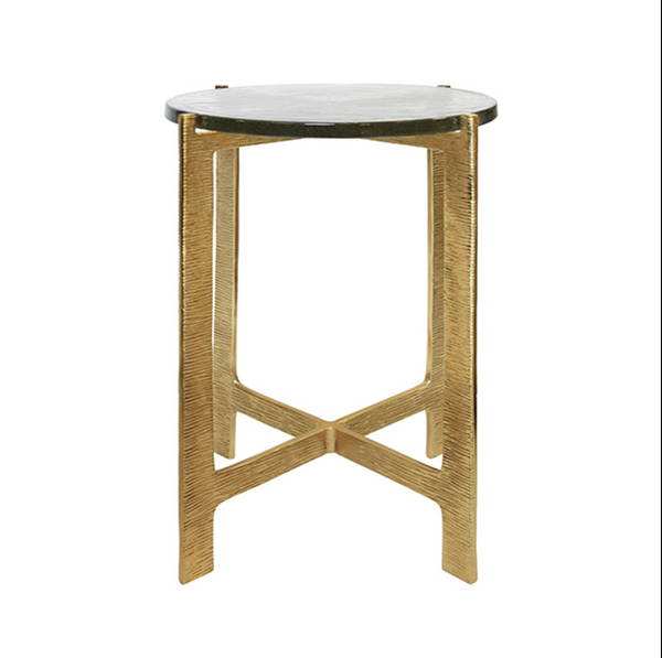 Ricky Hammered Brass Side Table with Poured Glass Top