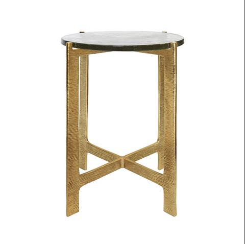 Ricky Hammered Brass Side Table with Poured Glass Top