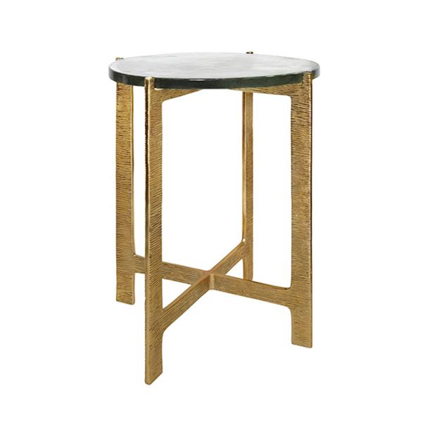 Ricky Hammered Brass Side Table with Poured Glass Top