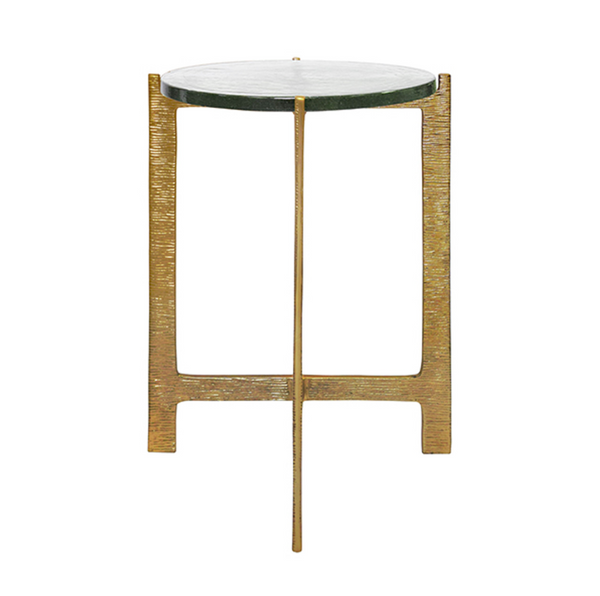 Ricky Hammered Brass Side Table with Poured Glass Top