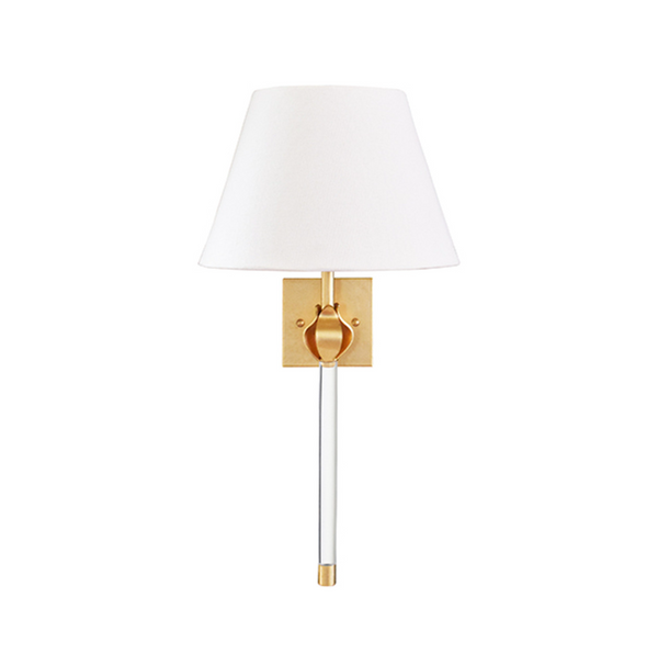 Belle Wall Sconce w/ White Linen Coolie Shade - Gold Leaf & Acrylic
