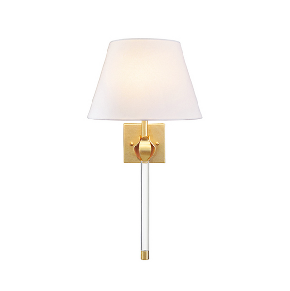 Belle Wall Sconce w/ White Linen Coolie Shade - Gold Leaf & Acrylic