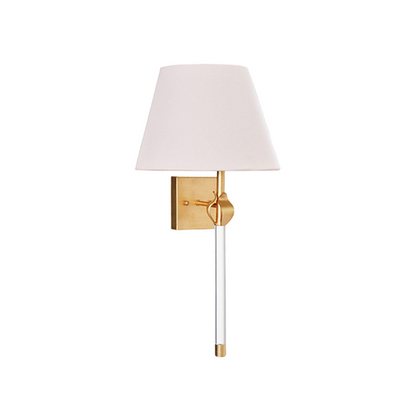 Belle Wall Sconce w/ White Linen Coolie Shade - Gold Leaf & Acrylic
